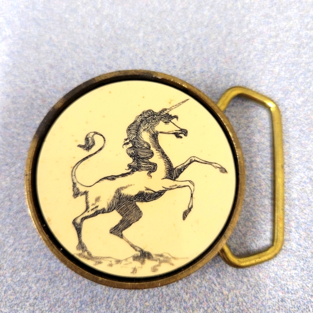 RARE 1978 BTS brass vintage unicorn belt buckle